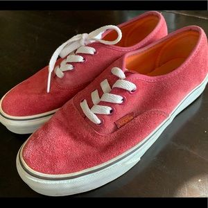Red suede vans lace up shoes